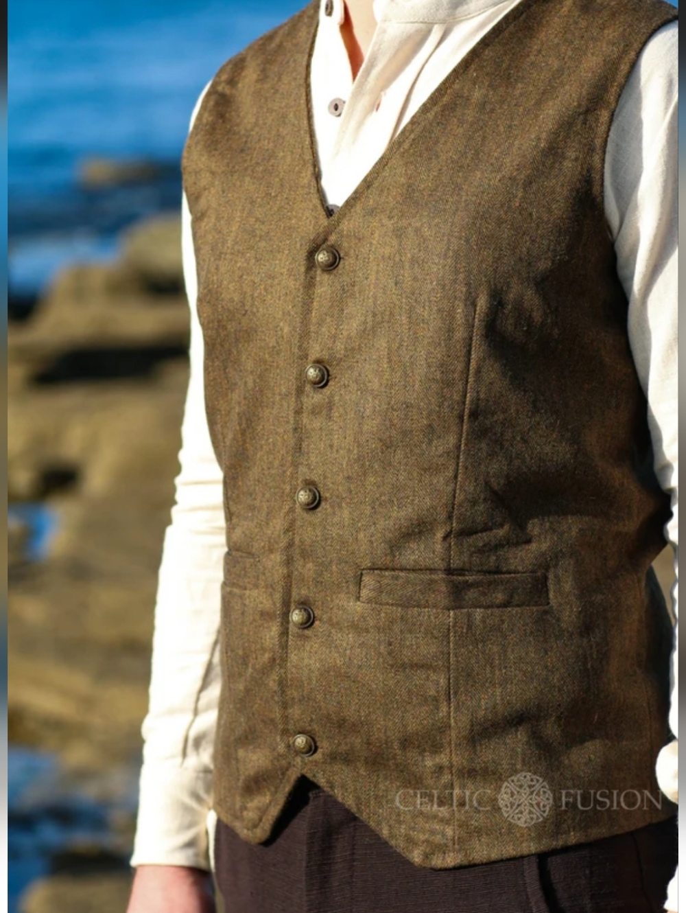 Forest Green Vest with Celtic Embroidery